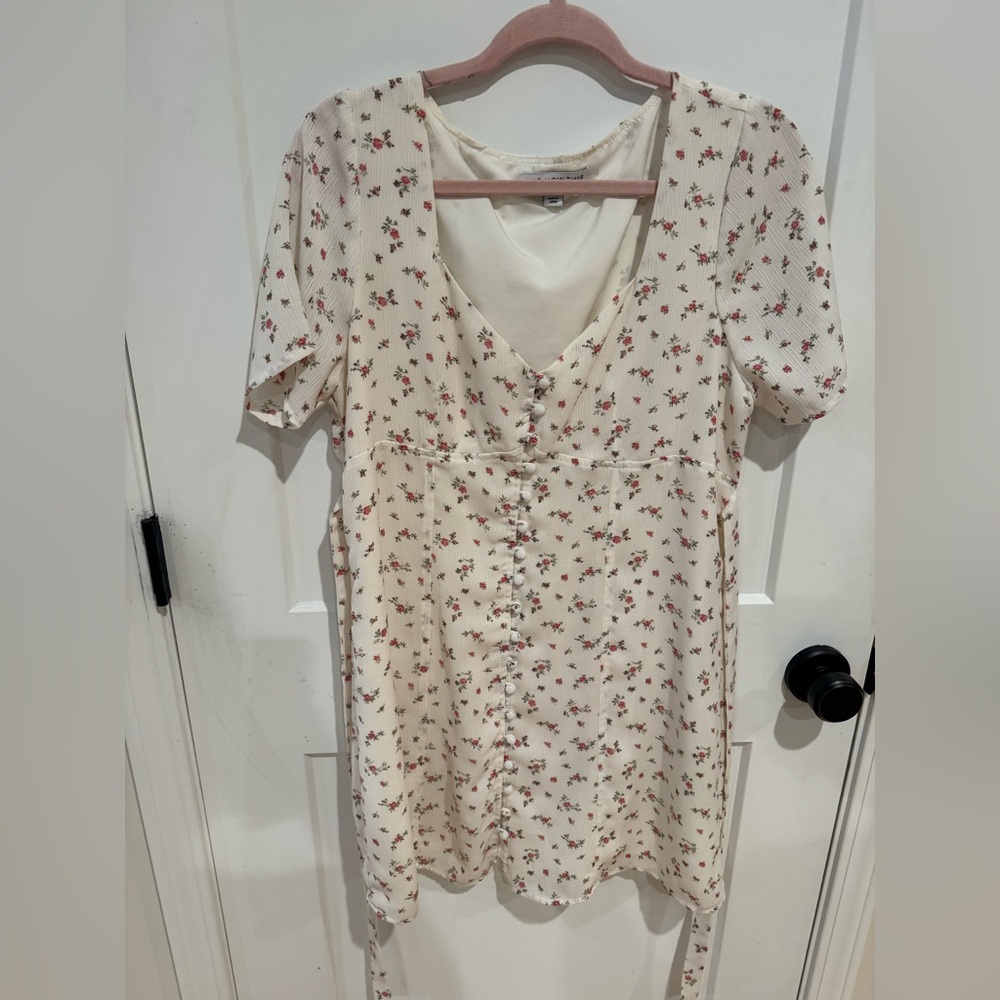 Cream Floral Button-Front Dress